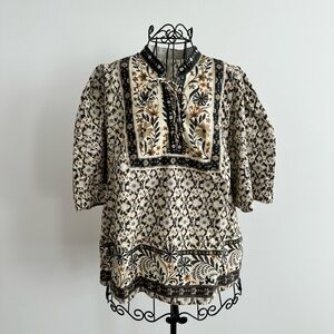 Anthropologie Black and Cream Floral Blouse